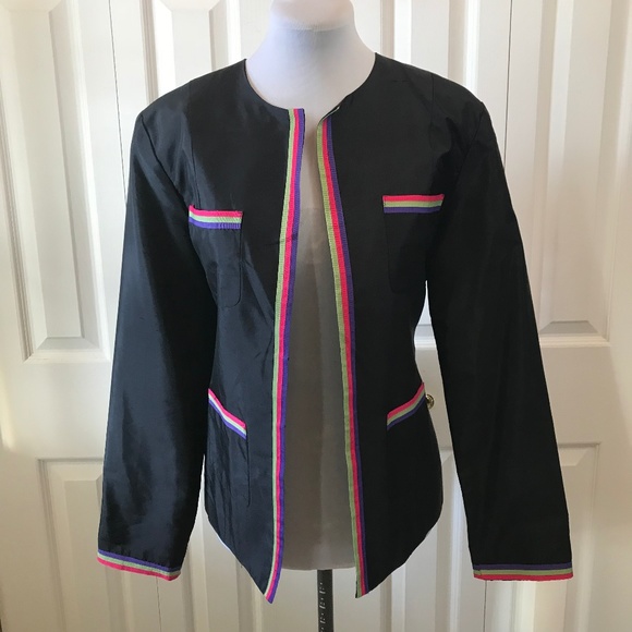 SilkLand Jackets & Blazers - Open Front Ribbon Detailed Black Jacket Blazer 10